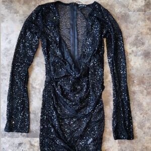 PLT Black Sheer Sequin Cowl Neck dress